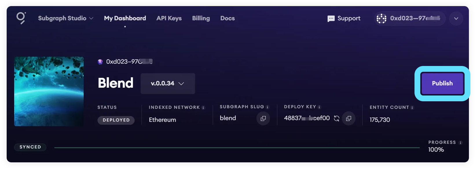 Subgraph Studio publish button